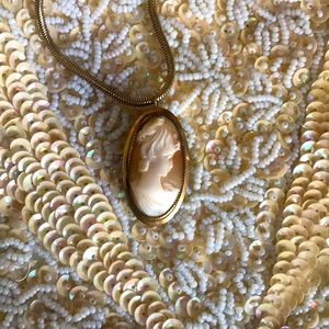 Vintage Beautiful Italian Cameo 12k Gold Necklace